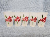6 vintage hand-painted 5-in frosted glasses