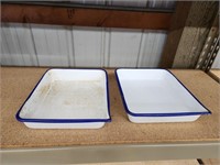Vintage blue and white porcelain enameled trays,