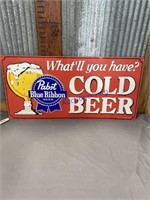 PBR COLD BEER TIN SIGN, 17 X 35"