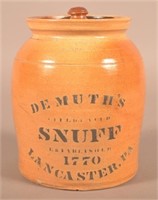 Demuth's Snuff 1-Gallon Stoneware Covered Crock.