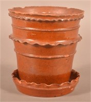 19th C. Glazed Redware Planter with Underplate.