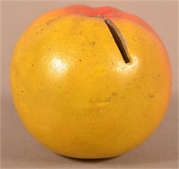 19th C. Cold-Painted Earthenware Apple Still Bank.