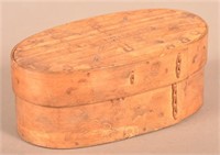 Oval Bentwood Band Box With Stamped Decoration.