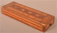 American 19th Century Inlaid Walnut Cribbage Box