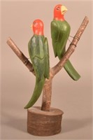 D & B Strawser Carved and Painted Parrot Bird Tree