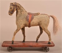 Antique German Felt Covered Horse Pull Toy.