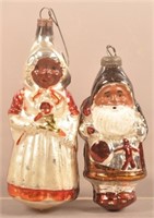 Black Santa & Mrs. Claus Glass Christmas Ornaments