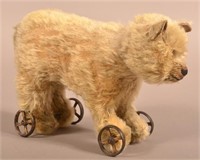 Antique German Mohair Teddy Bear Pull Toy.