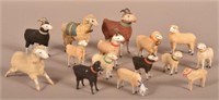 15 Antique German Sheep and Ram Putz Toys.