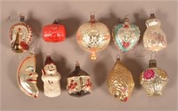 Ten Antiq./Vint. Glass Figural Christmas Ornaments