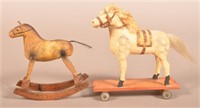 Two Antique German Stick-Leg Horse Toys.