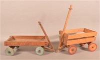 Two Antique Child's Wooden Wagons.