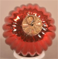 Sm. Antique German Ruby Glass Ribbed Ball Ornament