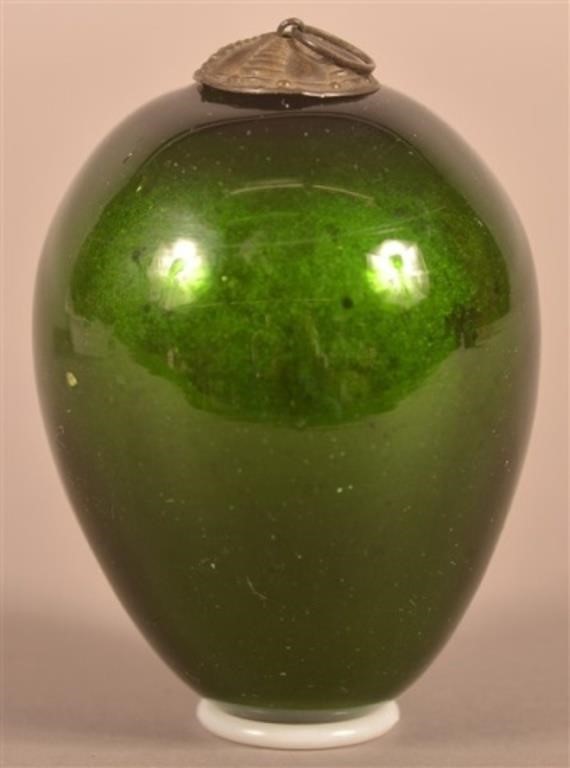 Antique German Green Glass Egg-Form Kugel.