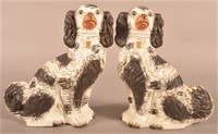 Pair Staffordshire China Seated Spaniel Figures.