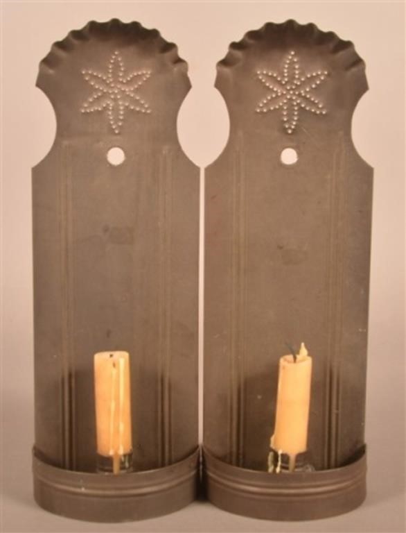 Pair of American 19th Century Tin Candle Sconces.
