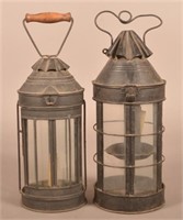 Two 19th Century Cylindrical Tin Candle Lanterns.