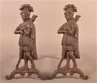 Pair of 19th C. Cast Iron Native American Andirons