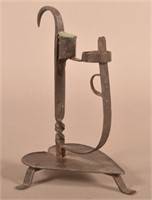 19th C. Wrought Iron Heart Base Combination Lamp.