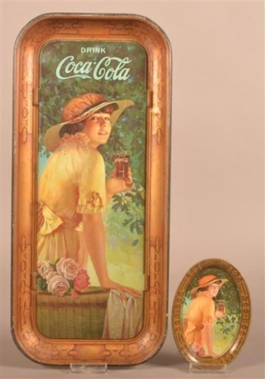Coca Cola 1917 "Elaine" Tin Litho Tray & Tip Tray.