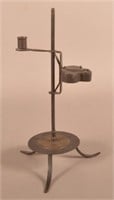 19th C. Wrought Iron Adjustable Combination Lamp.