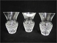 3 WATERFORD SMALL FLUTED BEVEL CUT VASES CLEAN