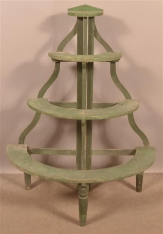 Signed Painted Half-Circular Folding Plant Stand.