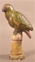 Large Painted Chalkware Parrot on Pedestal Figure.