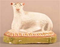 PA 19th Century Hollow Chalkware Recumbent Lamb.
