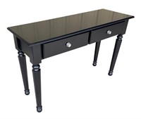 Two drawer turned leg hall table in black finish,