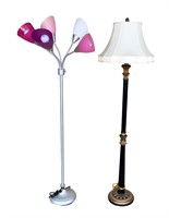 Two floor lamps, one is a five bulb adjustable,