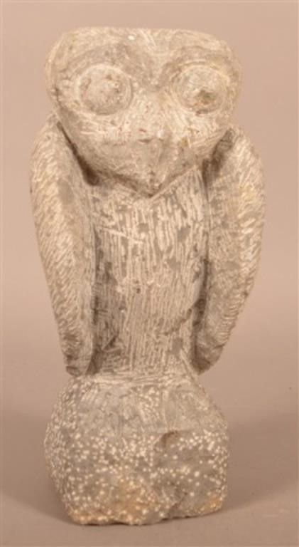 Vintage Carved Stone Owl Sculpture.