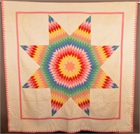 Antique Colorful Lone Star Patchwork Quilt.