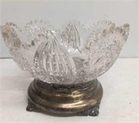 CUT GLASS BOWL ON PLATED BASE