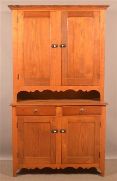 Antique Oak Blind Door Step-Back Cupboard.