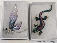 DRAGONFLY AND GECKO BROOCH