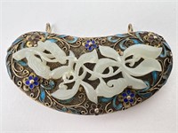 Antique Chinese Gilt Silver Enamel Jade Brooch