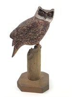 Signed Fischer Carved Horned Owl