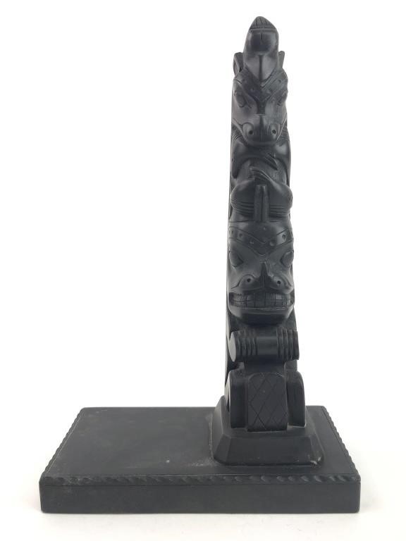 Carved Argillite Totem w Base, 10" H