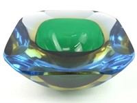 Murano Attributed Heavy Green Art Glass Bowl