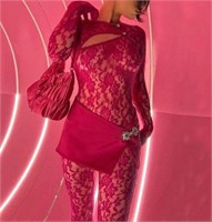 Long Sleeve Gothic Sexy Bodysuit Pink MED $63