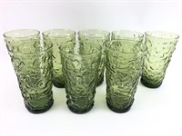 (8) 5.5" MCM Green Glass Tumblers