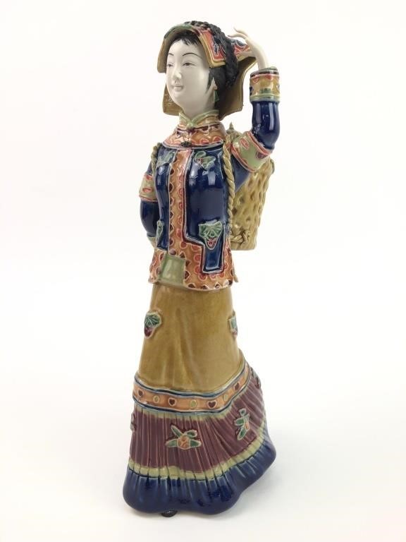 Wucai Porcelain Chinese Woman Figurine, Signed