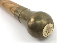 WS Signed Brass Knob Oak Cane w Scrimshaw Fox