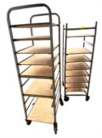 Two rolling tray racks, stainless steel
