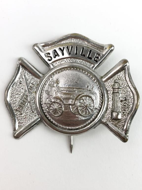 Vtg Sayville Metal Fire Station Badge