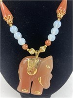 Carved Stone Elephant Necklace