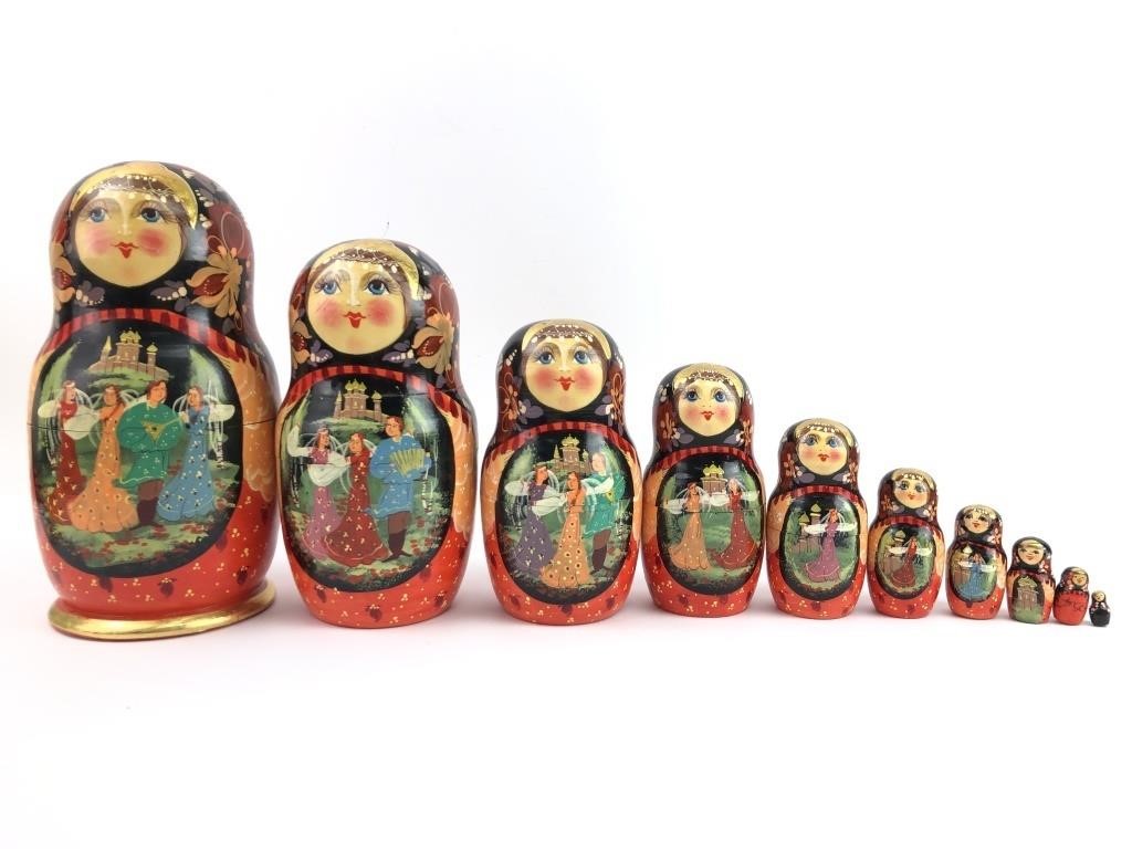 10" 10pc Hand Painted Russian Nesting Doll