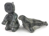 Pair of Signed Inuit Carved Stone Figures