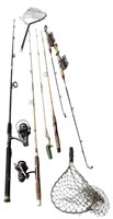 Fishing lot to include 6 rods & 2 landing nets,